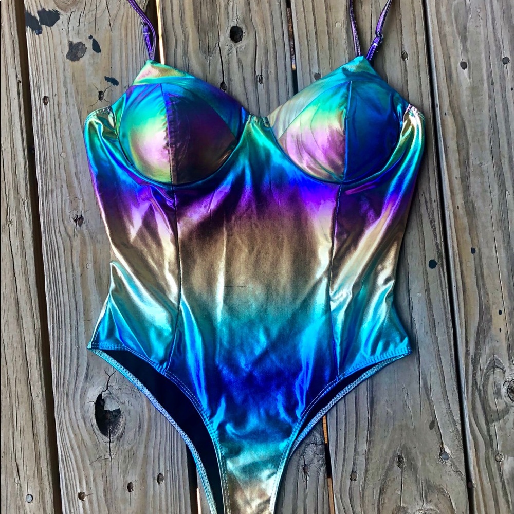 Fashion Nova oil slick thong bodysuit
